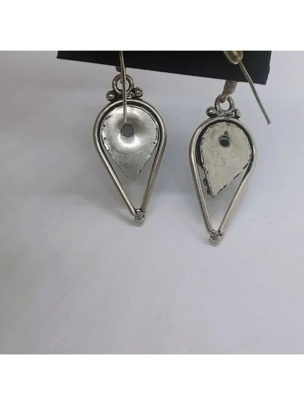 Handmade Ethnic Bohemian Teardrop Shaped Silver Amethyst Dangle Earrings